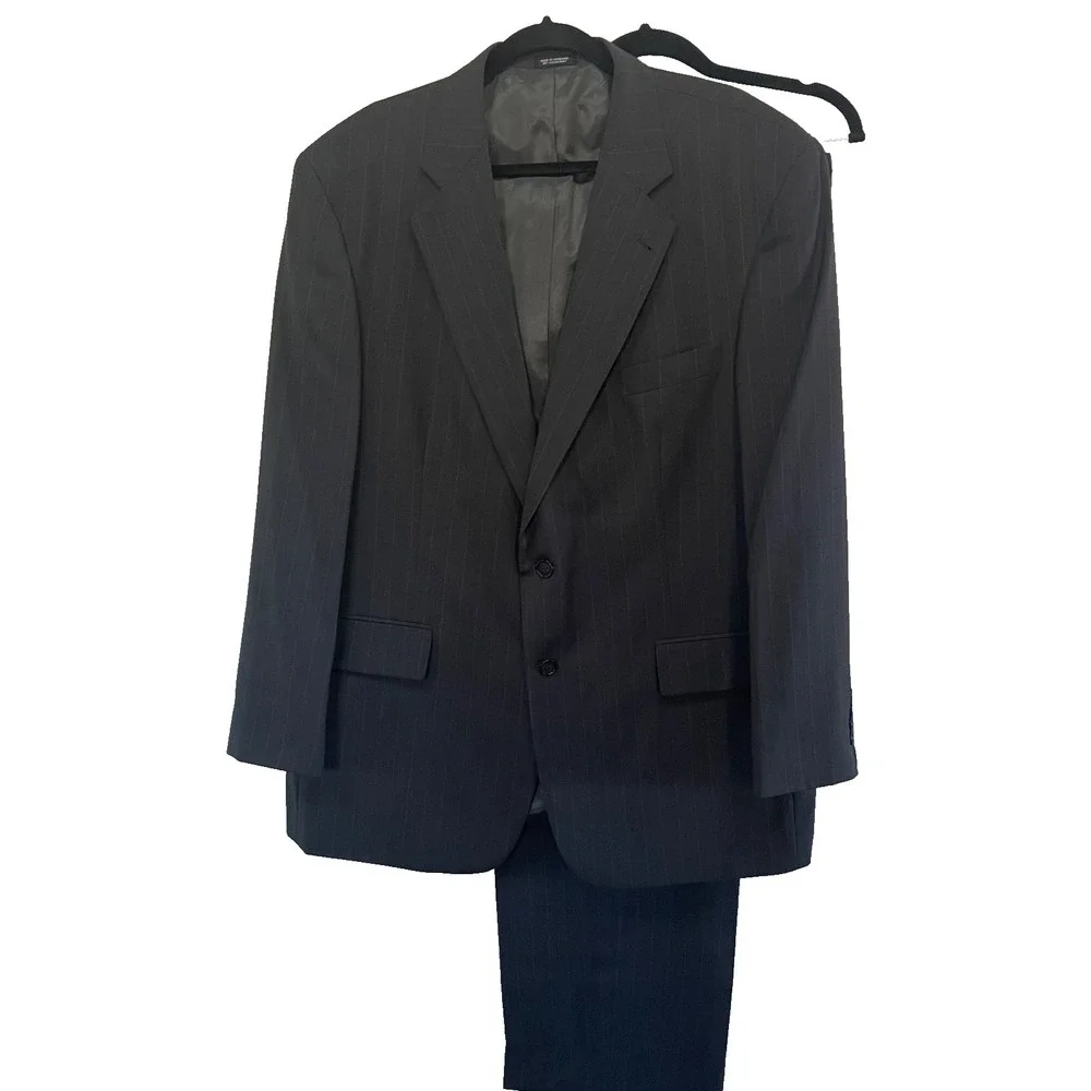 Men's Oscar de‎ la Renta Suit (Jacket & Pants Set) Grey Pinstripe 100% wool